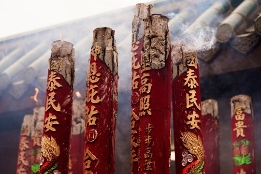 Traditional Chinese incense sticks burning during New Year