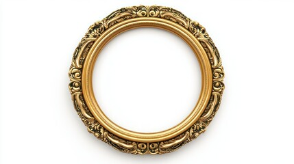 Gold ornate round frame, isolated