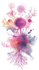 Abstract Watercolor Art with Intricate Roots and Bubbles