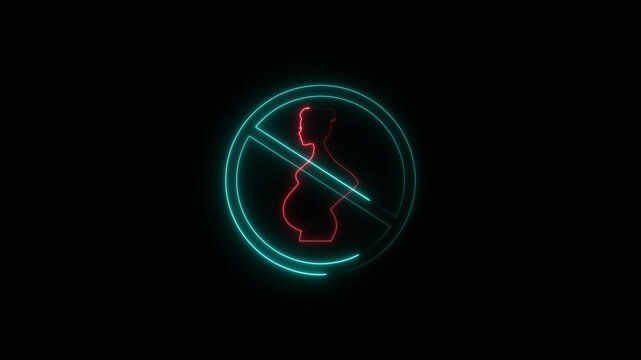 Neon No Pregnancy Icon. Stylish prohibition sign for black background