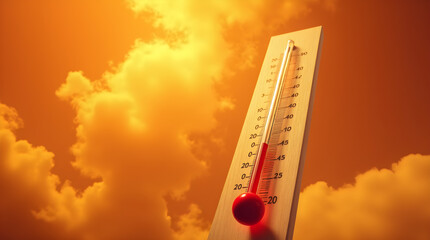 Bright Orange Sky Thermometer Extreme Summer Heatwave Weather
