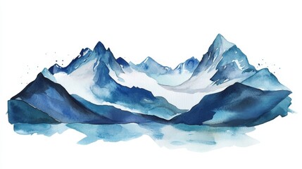 Fototapeta premium Watercolor Jotunheimen Mountain Range - Serene watercolor landscape depicting a majestic mountain range, symbolizing peace, adventure, nature, strength, and tranquility