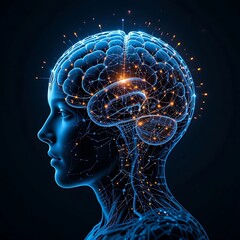 Obraz premium Highlighting Neural Connections in a Human Brain With a Digital Glow