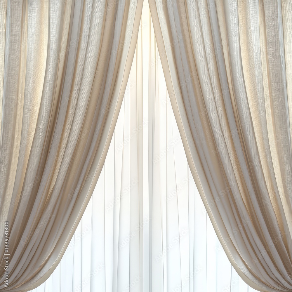 Aufkleber elegant beige curtains filtering soft light: interior design with sheer fabric and gentle drapery fo