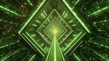 Neon Triangle Tunnel: Infinite Depth Sci-Fi Background. Perfect for futuristic, technology, and