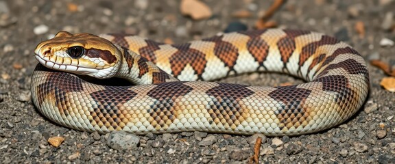Obraz premium A western diamondback rattlesnake lacking distinct diamond patterns, exhibiting a muted, blotchy coloration, herpetofauna, wild