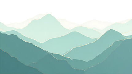 Fototapeta premium Minimalist Teal Blue Green Mountain Watercolor Landscape Art