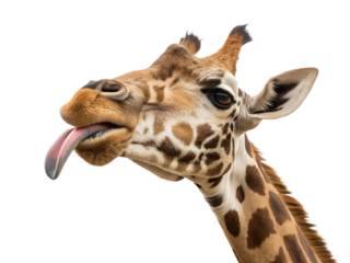 Giraffe licking its lips in a close up view