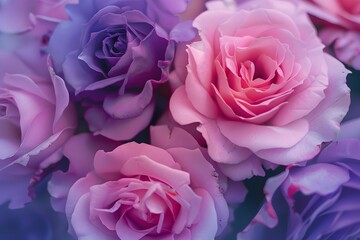Pink and Purple Roses Floral Background, Romantic Bouquet of Flowers