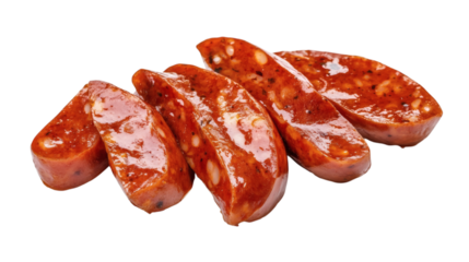 Slices of tasty boiled sausage isolated on white background