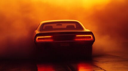 Naklejka premium Muscle Car im Sonnenuntergangssmo