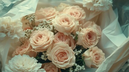Obraz premium A Bouquet of Peach Roses and White Carnations