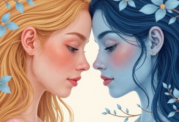 Obraz premium A captivating illustration of two women with contrasting features and colors