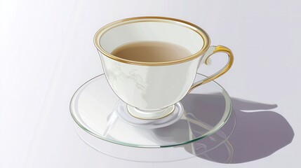 Fototapeta premium Elegant White Porcelain Tea Cup with Golden Trim - A Timeless Classic