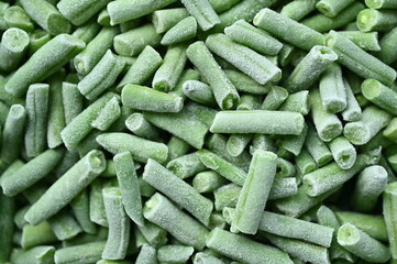 Frozen green asparagus green beans close up, frozen green asparagus green beans macro as background	
