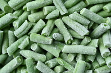 Frozen green asparagus green beans close up, frozen green asparagus green beans macro as background	