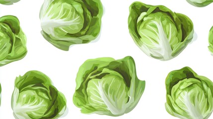 Fresh Green Lettuce Pattern Design: Vibrant Vegetable Illustration for Healthy Eating