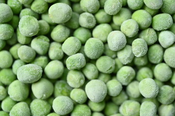 frozen green peas close-up, frozen green peas macro as background 