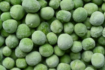 frozen green peas close-up, frozen green peas macro as background 