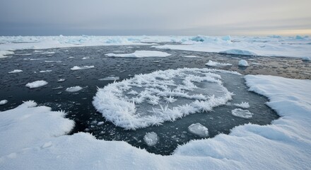 Obraz premium Icy Landscape with Frozen Water and Snow Formations on a Cold Day