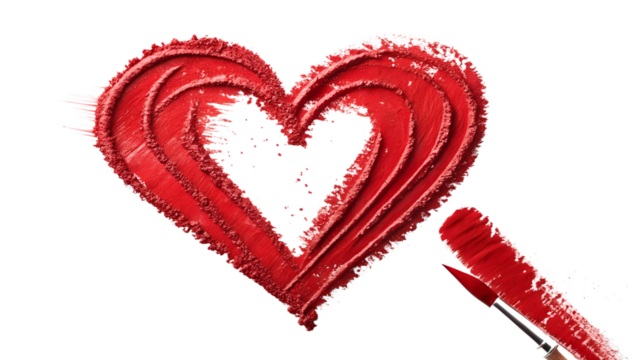 Artistic heart made with red paint and brush