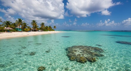 Idyllic Tropical Beach Paradise Scene with Clear Turquoise Water View