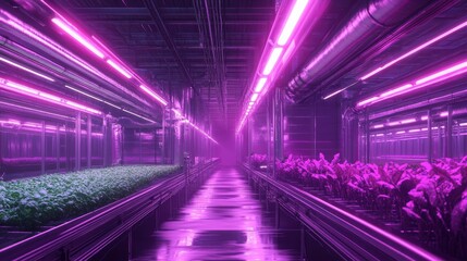 Fototapeta premium A high-tech food production facility growing sustainable crops with automated lighting and watering
