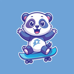 Panda Skateboarder Character Mascot in Dynamic Poses