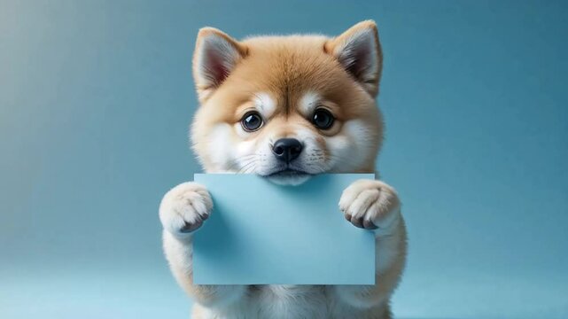 cute funny akita inu dog with empty poster