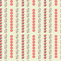 Seamless Vertical Stripes with Pink Flowers and Butterflies