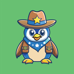 Vector Logo Character of Penguin Sheriff Mascot in Cartoon Style