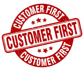 customer first stamp. customer first label. round grunge sign