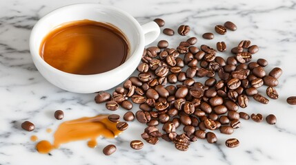 Espresso Coffee Beans Spilled on Marble