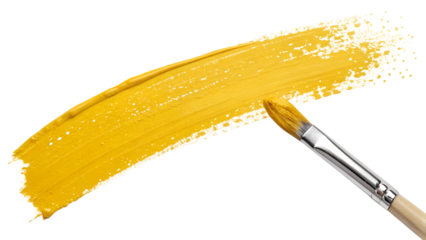 Vibrant yellow paint brush stroke on white canvas