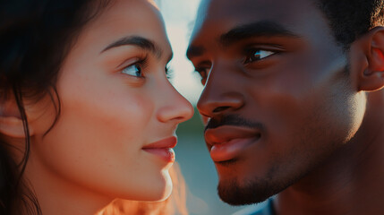 Fototapeta premium close - up of happy young african couple hugging and laughing at each other