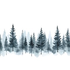 Pine Tree Forest Silhouette Depicting Forested Imagery on a White Background