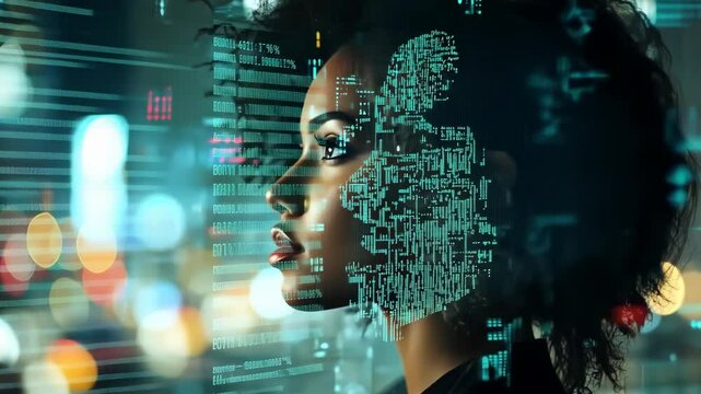 This captivating profile of a woman integrates digital elements, symbolizing the fusion of human intellect and technology in todays rapidly evolving business landscape that influences all sectors