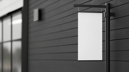 Blank sign mockup on a black wooden wall providing a modern aesthetic for advertising and branding solutions