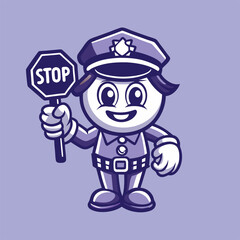 Police Officer Logo Vector Mascot Character Holding Stop Sign