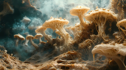 Fascinating exploration of the vegetative stage of fungi. Biotech Mycelium. Illustration