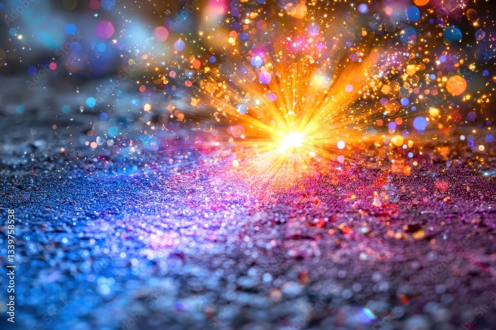 Poster abstract image of bright light source on a textured surface with bokeh effect and vibrant colors, cr