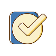 Checkmark confirmation icon in yellow and blue