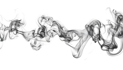 Elegant Swirling Black Smoke Abstracted Across A White Background