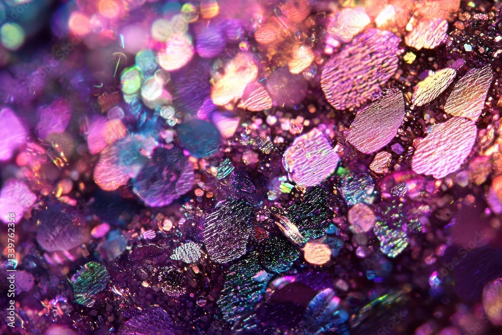 Poster a mesmerizing macro photograph displaying the intricate textures and vibrant, iridescent colors of s