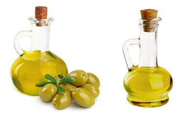 A glass bottle with oil isolated on a white background