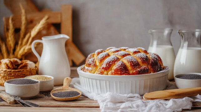 Traditional romanian babele dessert with rustic background and ingredients