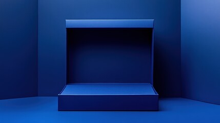 Fototapeta premium Open Blue Box in a Blue Room: Minimalist Product Display