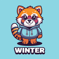 Naklejka premium Adorable Red Panda Mascot in Winter Attire with Logo Vector
