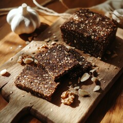 Homemade garlic crisps with chili flakes and garlic cloves for an aromatic snack recipe
