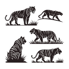 Tiger silhouette bundle vector design